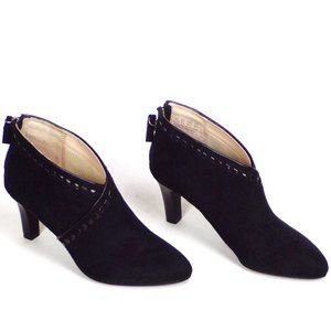 LIFESTRIDE SOFT SYSTEM 6.5M black faux-suede mid-heel point-toe ankle booties